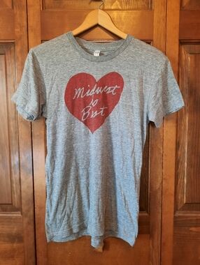 American Apparel "Midwest Is Best" Medium Gray Heart Graphic T-shirt Size Small